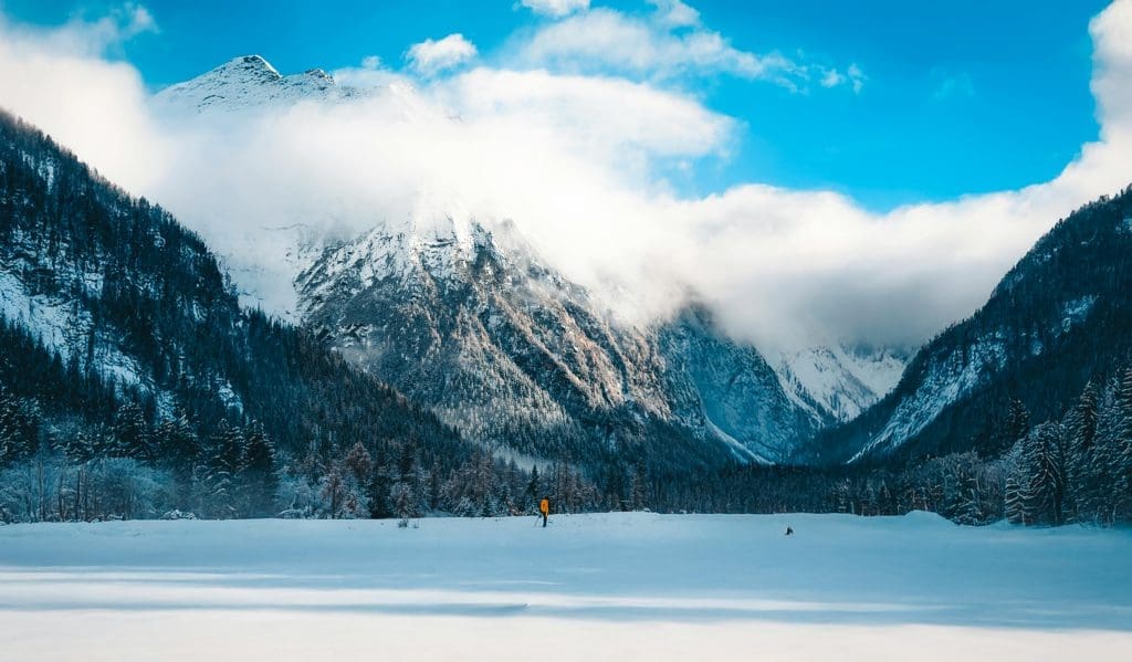 Snow-covered peaks of the Mischabel mountain group from Dom, part of the highest mountain in the Alps