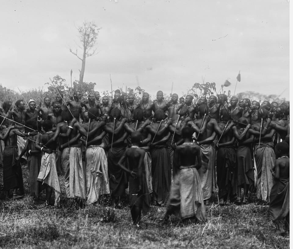 Chagga men dancing in the 1880s