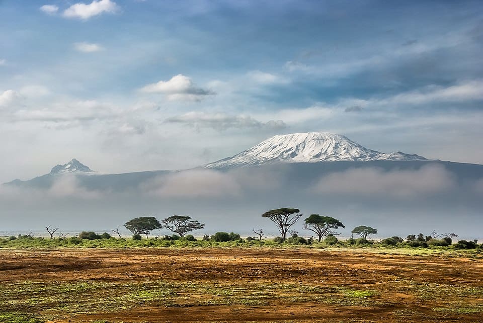 Mount Kilimanjaro viewed from Kenya’s Amboseli National Park during early morning.