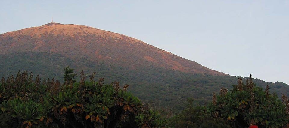 A distant view of Rwanda’s Mount Karisimbi