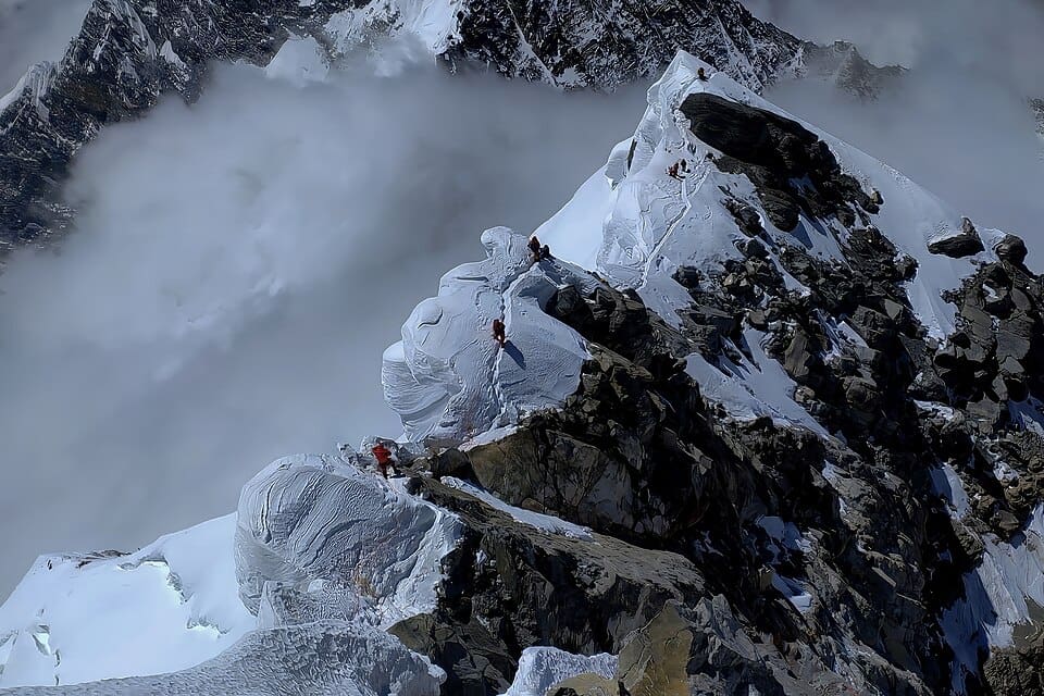 Climbers' perspective nearing the summit of Mount Everest