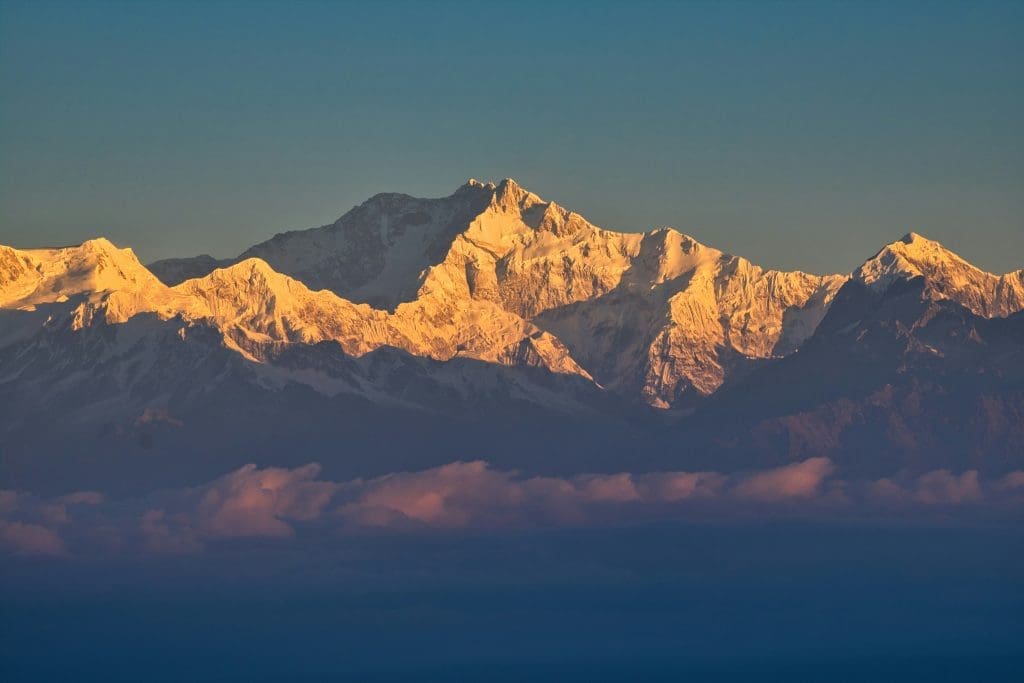 Sunrise view of Kanchenjunga’s snow-capped peaks.